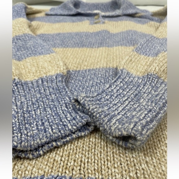 Zara Oversized Striped Sweater Blue Tan Chunky Knit Buttons Mock Neck Woman’s S - Picture 12 of 15